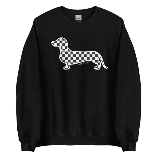 black and white checkered dachshund sweatshirt