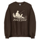 Field and Ween Fishing dachshund crewneck dark chocolate front lifestyle view