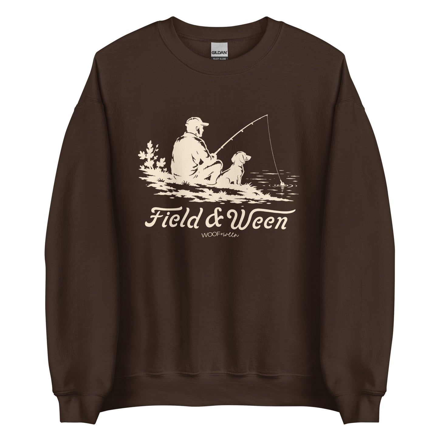 Field and Ween Fishing dachshund crewneck dark chocolate front lifestyle view