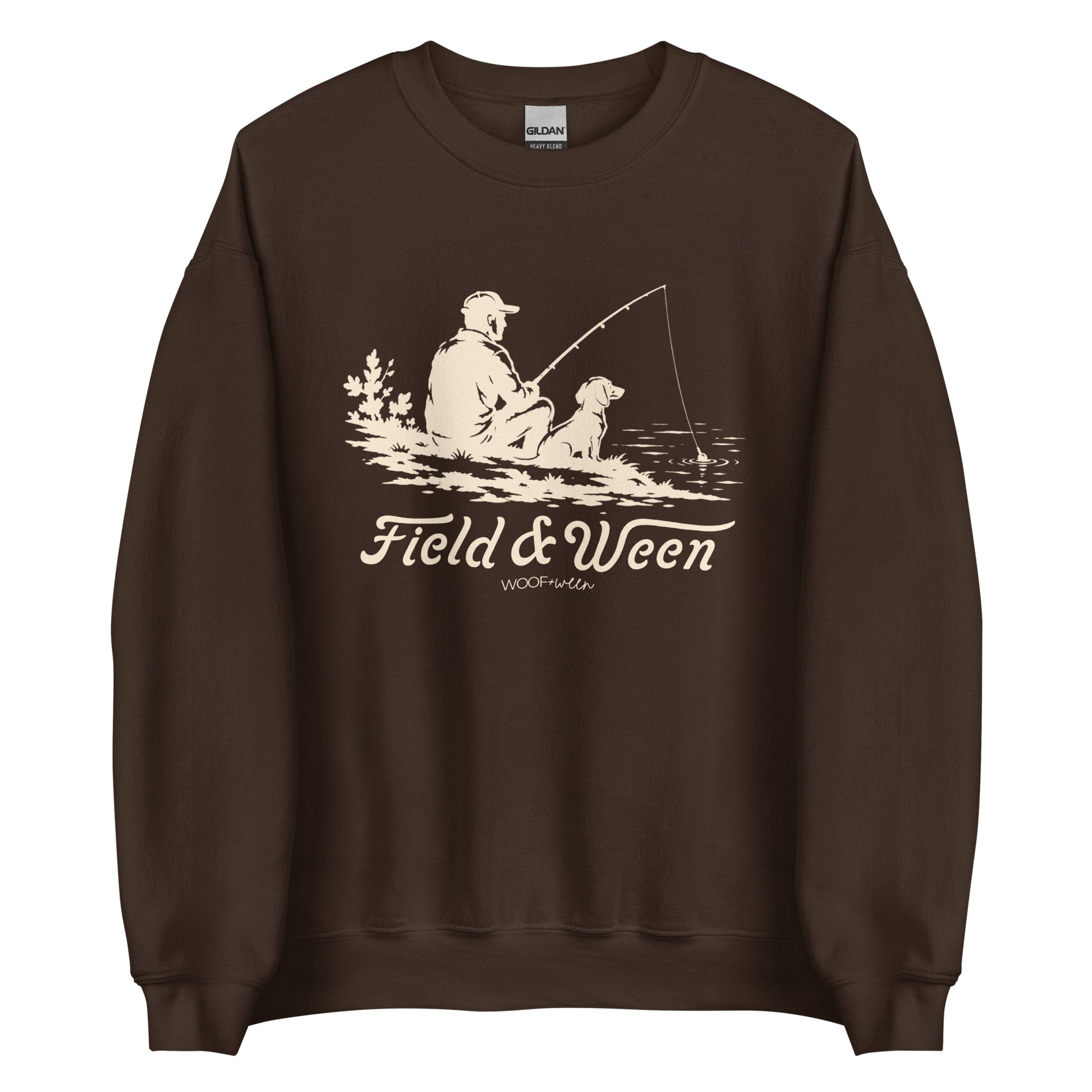 Field and Ween Fishing dachshund crewneck dark chocolate front lifestyle view