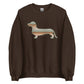 Dark chocolate dachshund crewneck sweatshirt, Sage Sunset doxie design