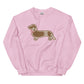 pink sweatshirt with gingerbread dachshund design