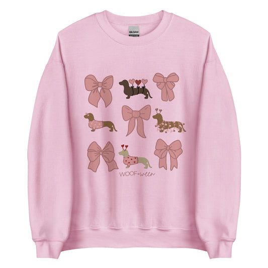 pink bows coquette valentines dachshund crewneck sweatshirt