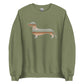 Military green dachshund sweatshirt, Sage Sunset doxie crewneck for wiener dog lovers