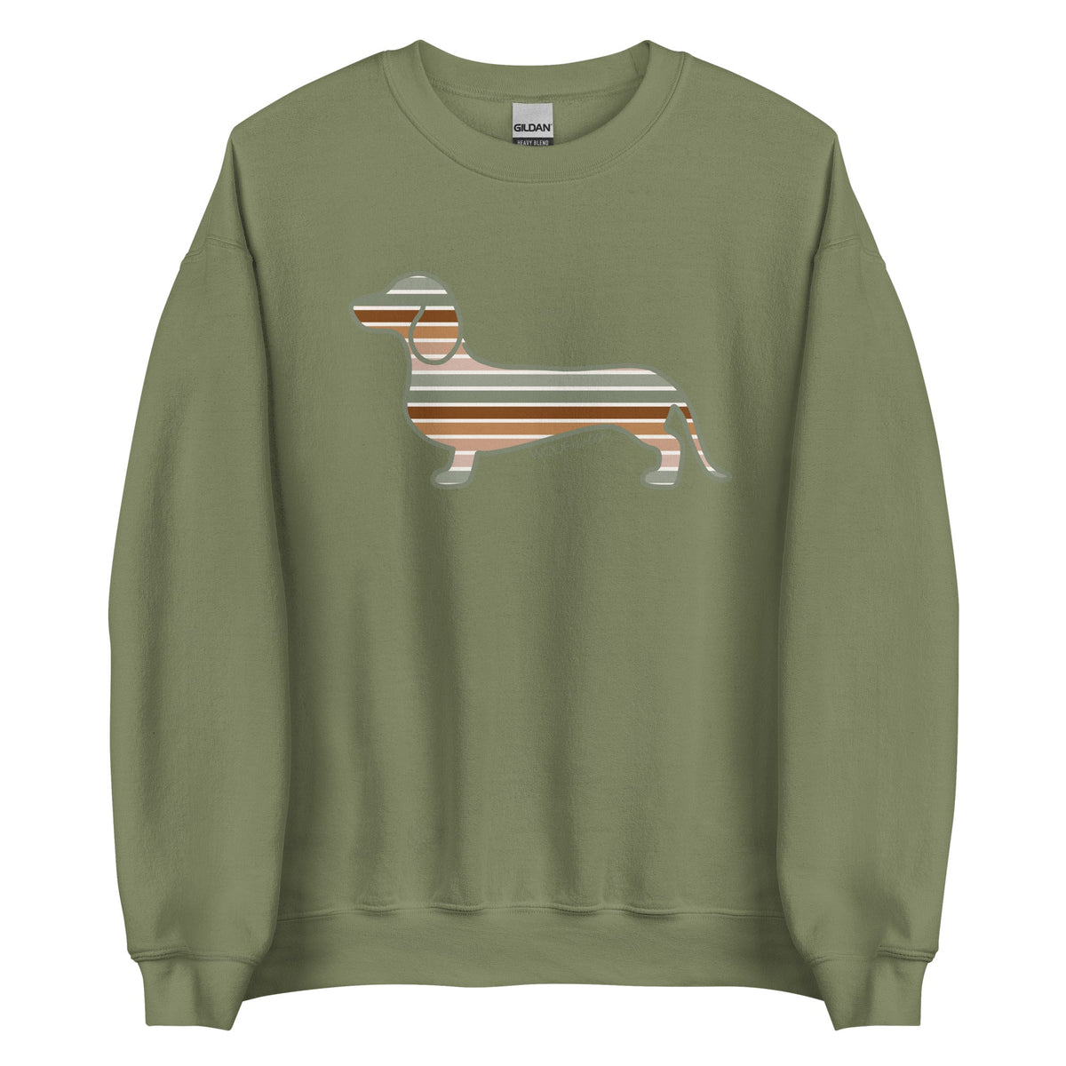 Military green dachshund sweatshirt, Sage Sunset doxie crewneck for wiener dog lovers