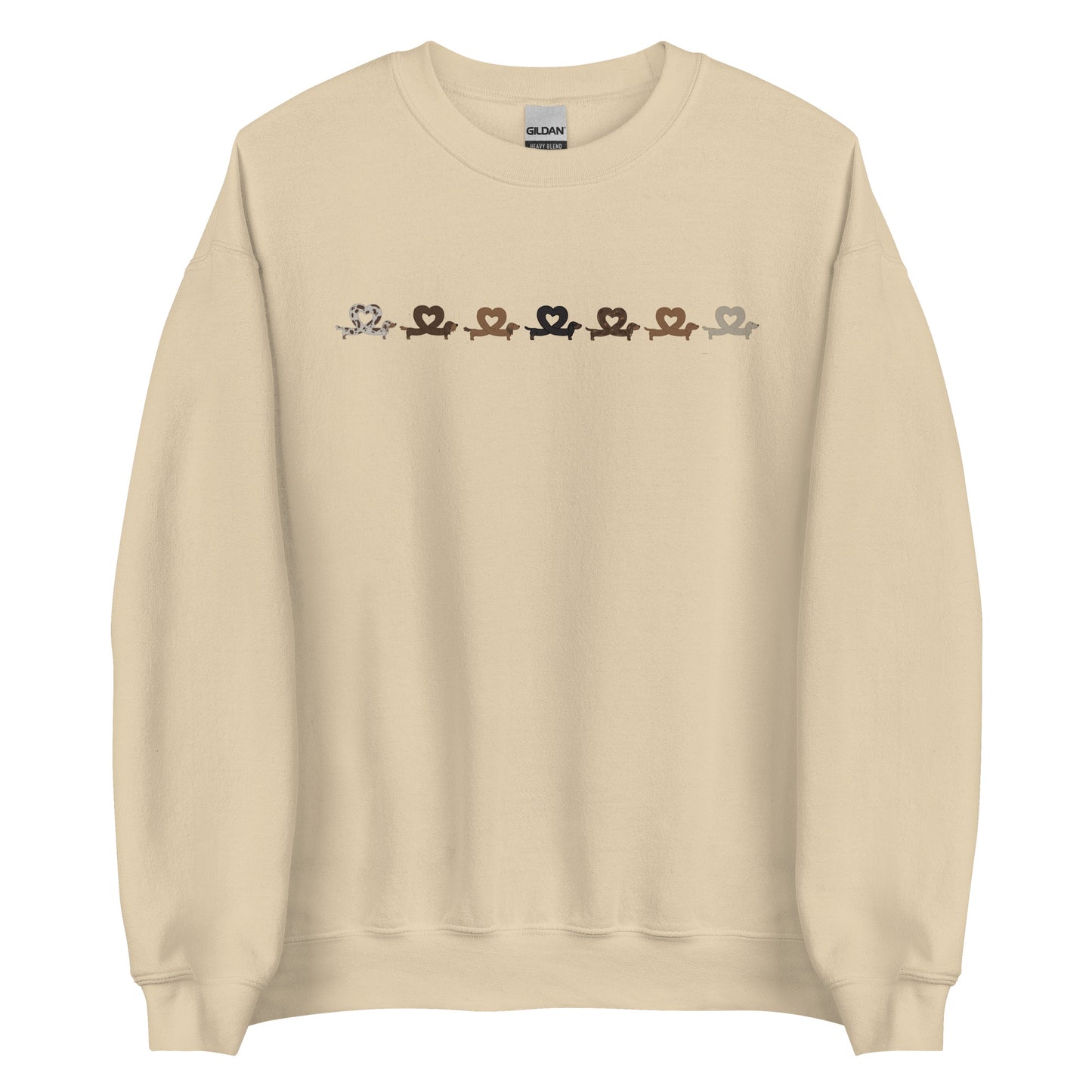 dachshund shaped hearts tan sweatshirt