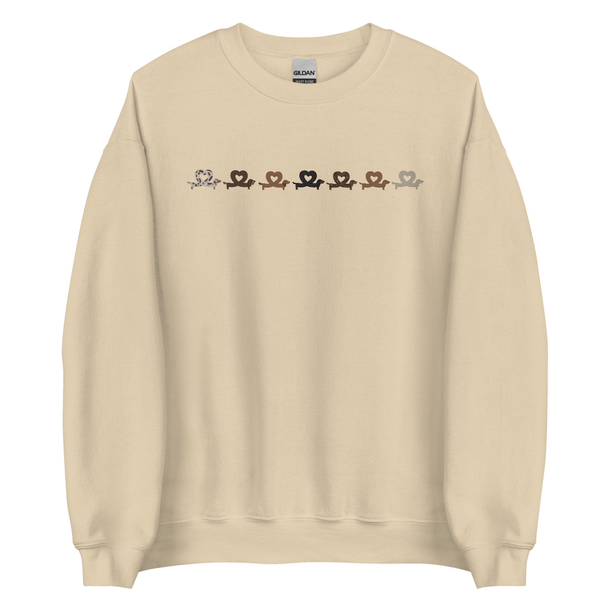 dachshund shaped hearts tan sweatshirt