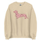 pink dachshund design on tan crewneck sweatshirt