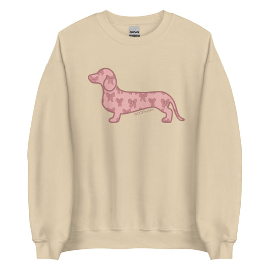 pink dachshund design on tan crewneck sweatshirt