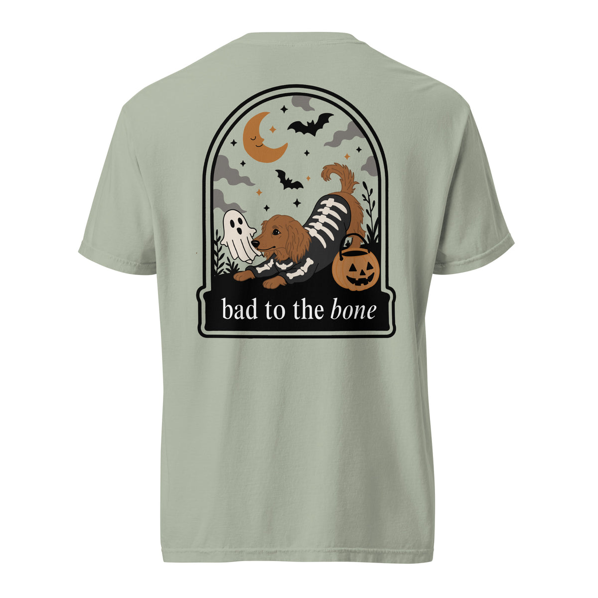 Skeleween Bad to the Bone dachshund Halloween shirt bay Comfort Colors tee