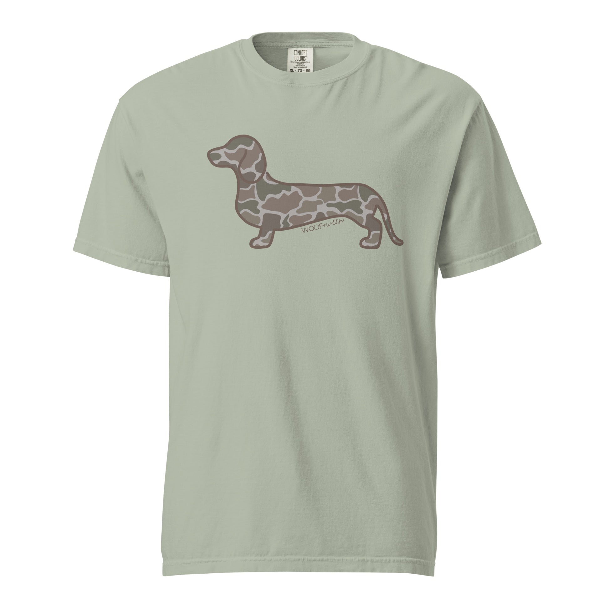 duck camo dachshund design on green tshirt