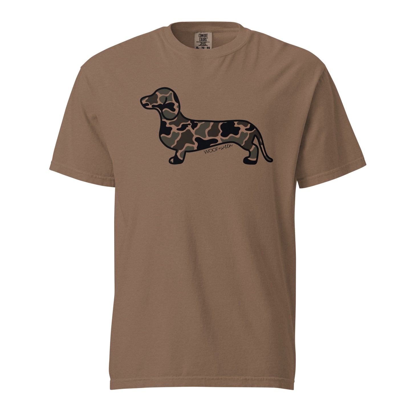 Black Duck Camo dachshund shirt espresso front Comfort Colors garment dyed