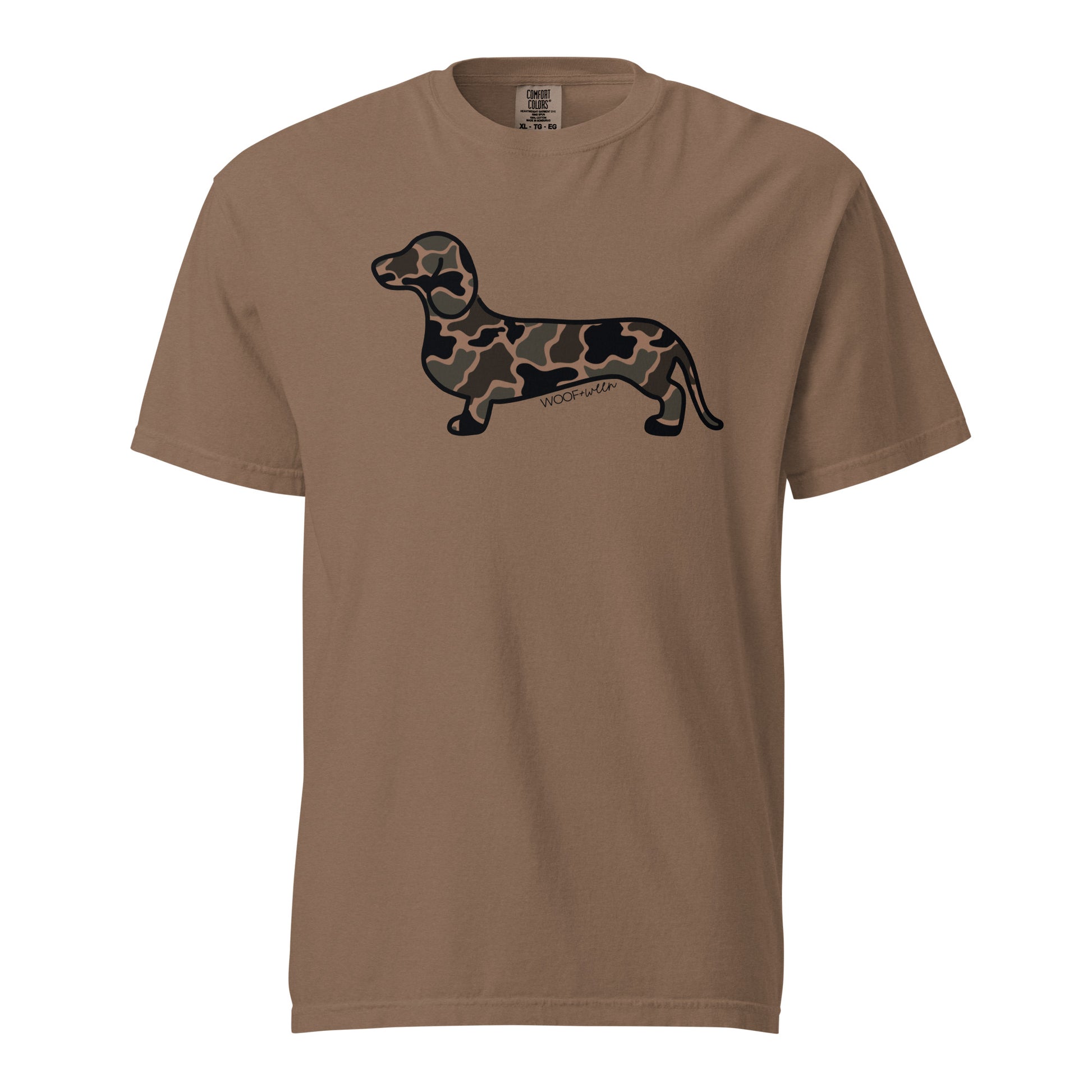 Black Duck Camo dachshund shirt espresso front Comfort Colors garment dyed