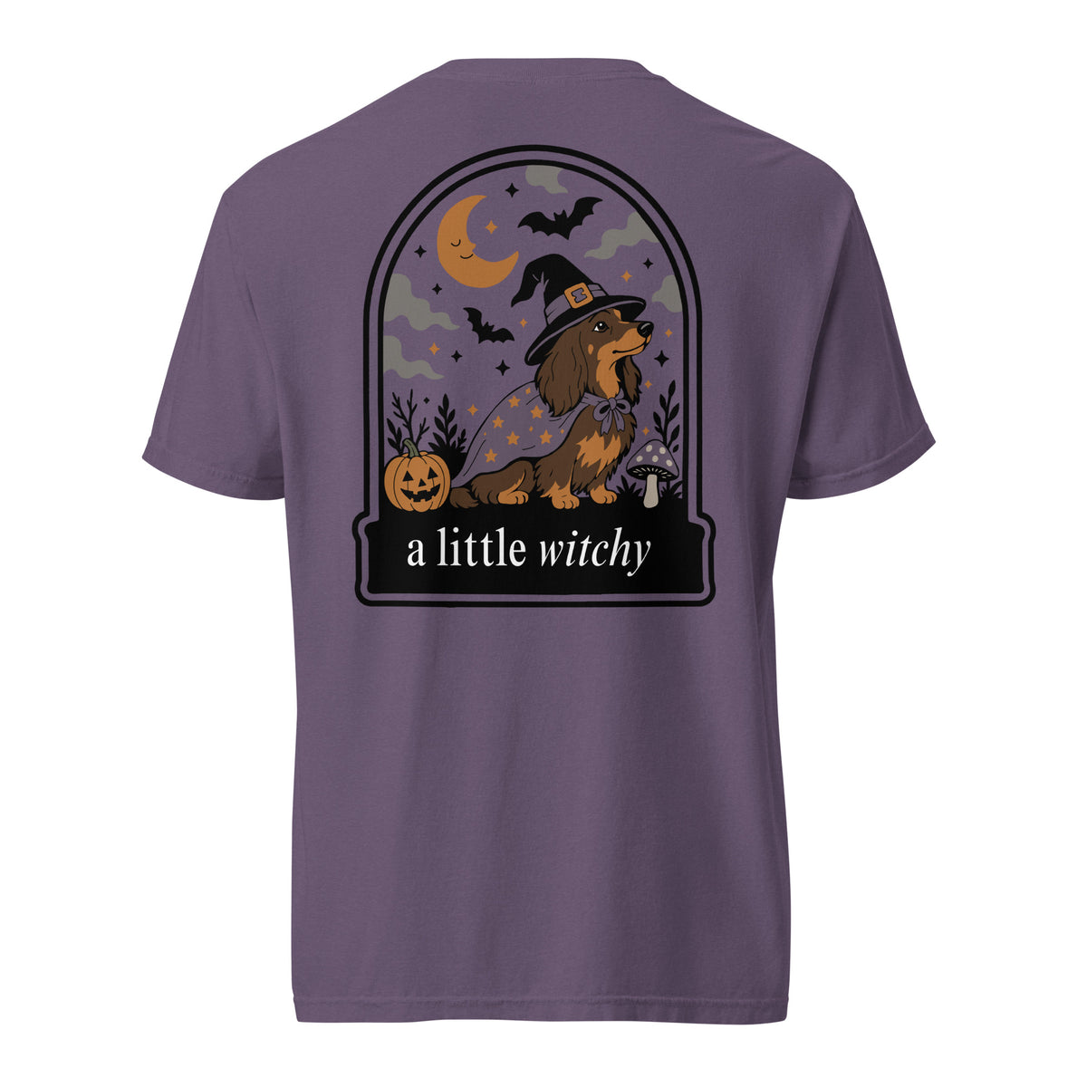 Witch Weenie dachshund Halloween shirt grape Comfort Colors garment dyed tee