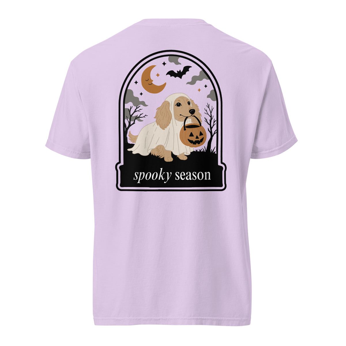 Creme Doxie dachshund Halloween shirt orchid Comfort Colors garment dyed tee