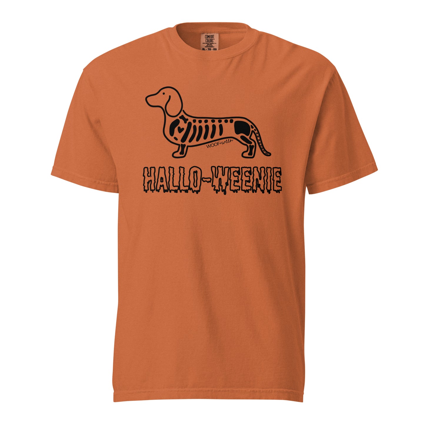 Halloweenie Doxie dachshund Halloween shirt yam orange Comfort Colors tee