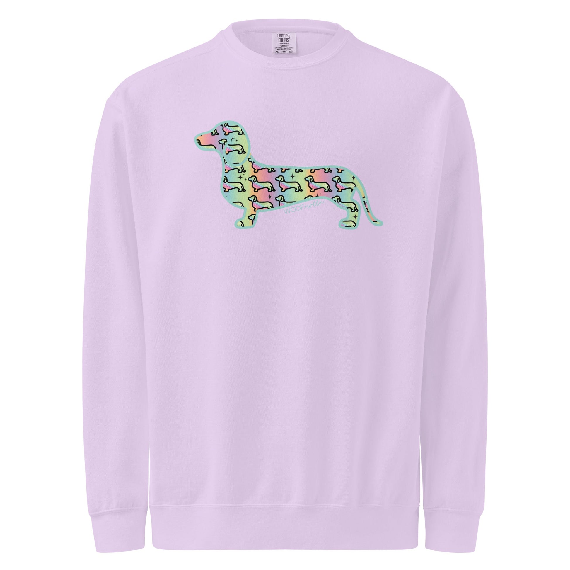 Orchid dachshund sweatshirt, Hot Diggity Dog premium crewneck