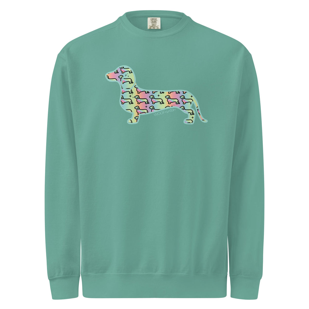 Seafoam dachshund crewneck sweatshirt, Hot Diggity Dog wiener dog design