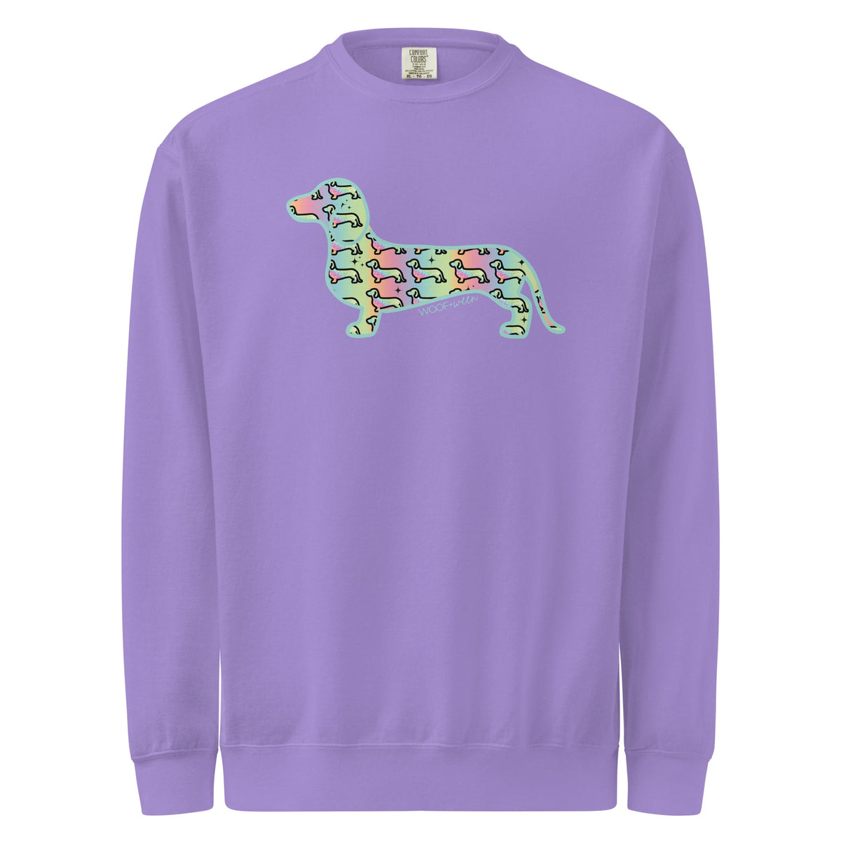 Violet dachshund sweatshirt, Hot Diggity Dog premium crewneck for doxie lovers