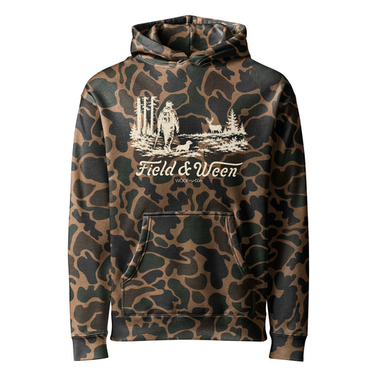 Field and Ween Deer Hunting dachshund hoodie duck camo front view