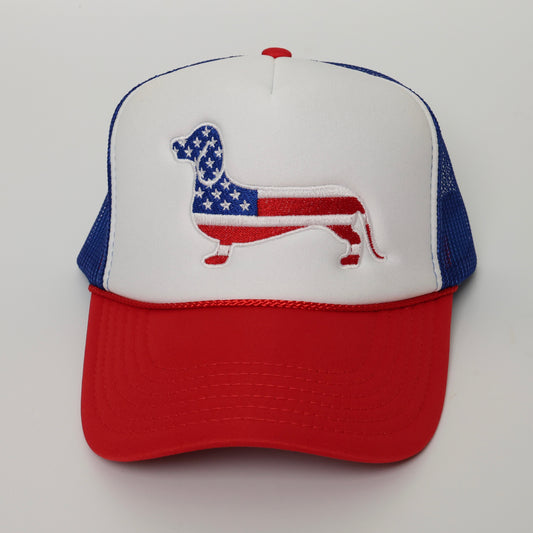 usa dachshund american flag trucker hat