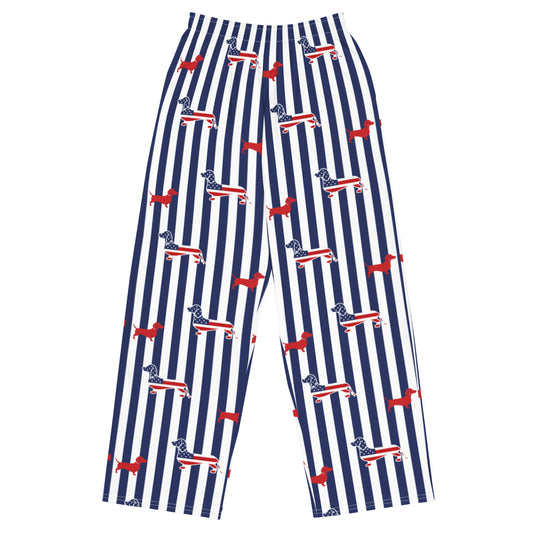 navy striped dachshund print usa pajama pants from woof and ween