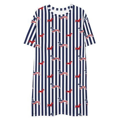 navy striped american flag dachshund mumu pajama dress for women from woof and ween