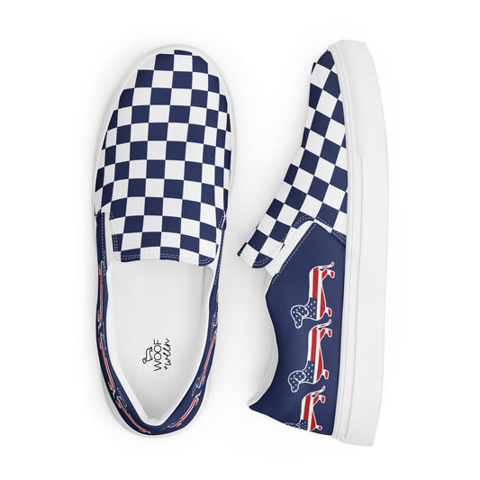 Navy checkered USA doxie slip on shoes