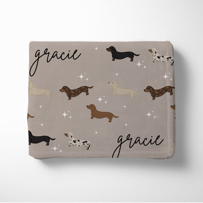 CUSTOM NAME Dachshund Blanket - Whimsical Weens